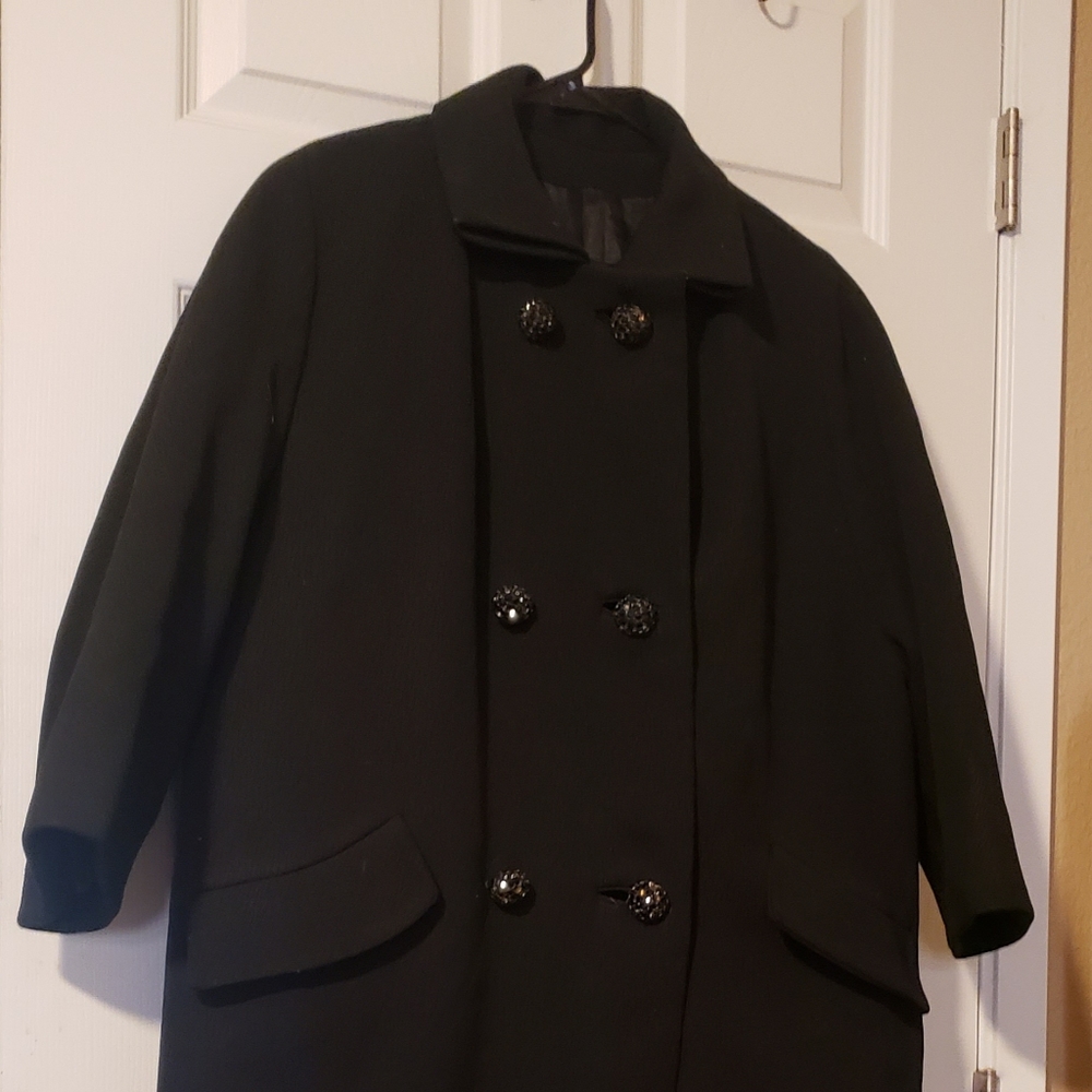 VTG Lenari New York Coat Double Breasted Jeweled Buttons Black